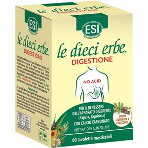ESI Le Dieci Erbe - Integratore Alimentare per la Digestione, 60 Tavolette Masticabili, Senza Glutine, Gusto Finocchio e Liquirizia