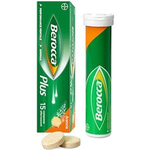 Berocca Plus - Integratore Multivitaminico Vitamine e Minerali, con Vitamine B e C, Magnesio e Zinco, per Energia, Concentrazione e Memoria - 15 Compresse Effervescenti Gusto Arancia