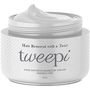 Tweepi, crema depilatoria con inibitore della crescita dei peli, per la depilazione permanente di viso e corpo, senza parabeni, prodotta nel Regno Unito, 50 g (etichetta in lingua italiana non garantita)