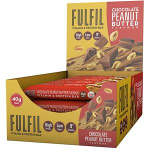 Fulfil Barrette vitaminiche e proteiche (15 barrette da 40 g) - Gusto cioccolato al burro di arachidi - 15 g di proteine ad alto contenuto proteico, 9 vitamine, basso contenuto di zucchero
