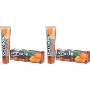 Biomed Citrus Fresh 97% Dentifricio naturale | Arancia, alito fresco, gengive sane | Oli essenziali di mandarino, pompelmo e limone, gusto frutta, vegetariano, privo di SLES 100 g (Confezione da 2)
