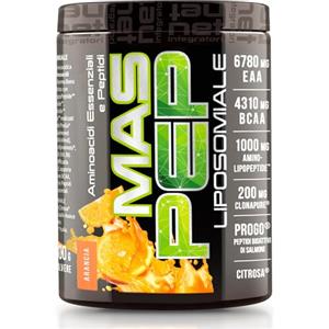 NET Integratori MAS PEP LIPOSOMIALE - 300g Arancia - Pre-Intra e Post Workout con EAA Amminoacidi Essenziali e BCAA, Massimizza la Sintesi Proteica, la Crescita e il Recupero Muscolare