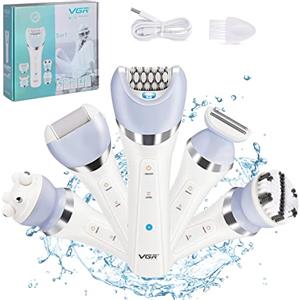 Towwoo Depilatore Donna, 5 in 1 Wet & Dry Epilatore con 2 Velocità e Luce LED, Cordless Ricaricabile con Testina Radente e Rifinitore e Cappuccio Massaggiante, Tecnologia MicroGrip, Bianco e Blu
