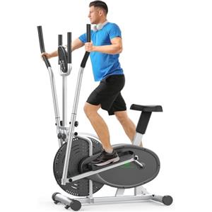 Neezee Ellittiche, Ellitticha per la casa - Neezee 2 IN 1 Cyclette per cross trainer con sedile, monitor LCD intelligente, allenamento migliorato per tutto il corpo, fino a 120 kg Argento