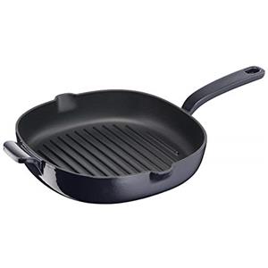 Lagostina Tradizione Grill in Ghisa Smaltata 26 x 26 cm, Griglia Induzione, Gas e Forno fino a 220 °C, Pentola per Grigliare Carne, Pesce e Pane, Bistecchiera e Piastra Panini con Fondo in Rilievo