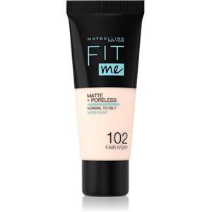 Maybelline New York Fondotinta Liquido Fit Me! Matte&Poreless 30 ml - Opacizzante per Pelle Normale a Grassa, Colore Fair Ivory (102)