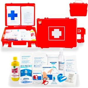Akitaink Cassetta medica pronto soccorso con ALLEGATO 2 per aziende meno 3 dipendenti completa di staffa a muro, Conforme DM388/DL81, Made in Italy