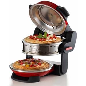 Ariete 927 Pizzeria Ariete, Forno pizza doppio, 2300 W, 2 pietre refrattarie, 2 pizze in 4 minuti, 2 termostati, Diametro 32 cm, 5 livelli di cottura, 2 pale in acciaio inox, Rosso