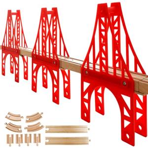 OrgMemory Treno Legno Ponte, 3 Ponte Sospeso, Pista Treno in Legno, Pista Trenino, Pista Macchinine giochi, Compatibili con Tutte le Principali Marche