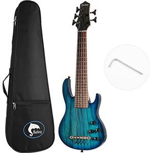 Batking Ukulele Basso Elettrico Fretted 5 Corde Con Custodia (Blu)