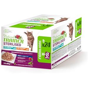 Trainer Natural Trainer Cibo Umido per Gatti Adulti Sterilizzati, Multipack Tacchino e Merluzzo, 24 x 85 g