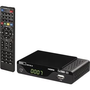 EMOS Decoder DVB-T2, recivitore digitale terrestre H.265 HEVC HD con connessione USB, HDMI, SCART e coassiale, telecomando e infrarossi, PVR, lettore multimediale e funzione EPG, Nero