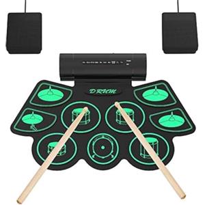 Warmfunn Batteria Elettronica Drum Set 9 Padiglioni Batteria Elettrica, Altoparlante Integrato, Bacchette in Legno e Pedali, Roll Up Tamburo per Bambini, Adulti, Natale, Compleanno