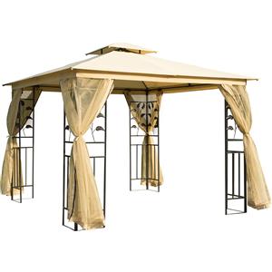 Outsunny Gazebo da Giardino 3x3m con Zanzariera e Doppio Tettuccio, Telaio in Acciaio, Beige|Aosom