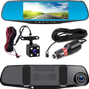 Generico ClaShop Full HD dash cam per specchietto retrovisore con telecamera per la retromarcia con visione notturna, registrazione in loop e display da 4,3 pollici, 170° 120° posteriore, doppia auto 1080P