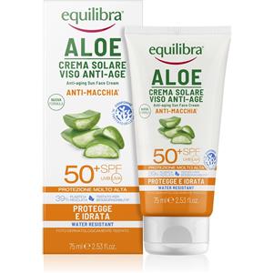 Equilibra Aloe Crema Solare Viso Anti-age SPF 50 con Aloe Vera, Olio di Argan e Cocco, Idratante e Water Resistant, 75 ml