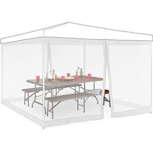Relaxdays Set da 2 Zanzariere per Gazebo 3x3m, Dimensioni 2x6 m, con Cerniera e Chiusura a Strappo, Anti Vespe, Bianco