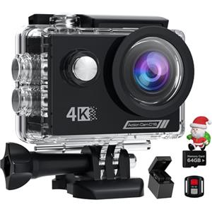 Camlance Action Cam 4K60 FPS con Scheda SD da 64G, HD 48MP WiFi Videocamera,Fotocamera Subacquea 40M con Telecomando,170° stabilizzata Telecamera Subacquea, 2 Batterie e Accessori di Montaggio