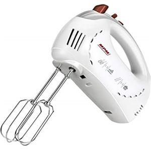 MPM MMR-15 Elettrico con 5 velocità + Turbo, 2 Set di Fruste Ganci in Acciao Inox Sbattitore per Impasti, Uova, Dolci, 300W, Inossidabile, Bianco