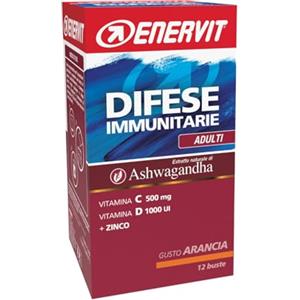 Enervit Difese Immunitarie Adulti, Integratore di Vitamine e Minerali con Estratto di Ashwagandha, Sostegno Sistema Immunitario, Zinco, Ferro, Selenio, Gusto Arancia, ottimo per l'Inverno