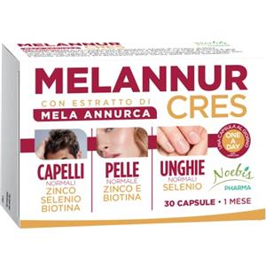 Noebis Pharma Melannur Cres per la Salute dei Capelli - Integratore Completo con Mela Annurca, Zinco, Rame, Selenio, Biotina e Astaxantina - 30 Capsule per 1 Mese di Trattamento