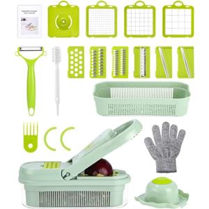 LEAZZLE Mandolina per Verdure 18 in 1,Taglia Verdure con 9 Lame in Inox,Affetta Verdure Manuale,Multifunzione Tagliaverdure Frutta Cipolla Patate Cubetti Julienne,Grattugia Verdure Mandolina Professionale