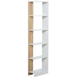 HOMCOM Scaffale Libreria a Parete in Legno Rovere e Bianco con 5 Ripiani Antiribaltamento - Dimensioni 45 x 21 x 170 cm