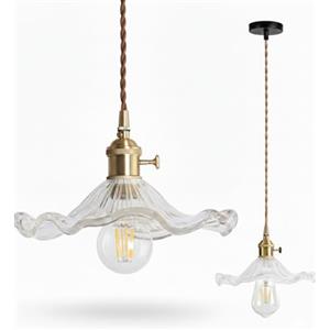 Chrasy E27 Industrielle Sospensione in Vetro Plafoniera Moderno Lampade a Sospensione Lampada a Soffitto Industriale Lampadario E27 Edison Culot Abat-jour per Camera da letto Risto (Transparent)