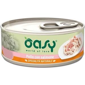 Oasy Specialità Naturale - Cibo per Gatti con Pollo e Salmone 70g, Senza OGM e Conservanti