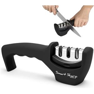 Lantana Smart Sharp - affilacoltelli manuale a 3 fasi - design ergonomico con finitura nera/cromata