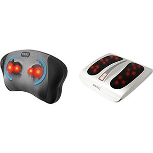 HoMedics Cuscino Massaggiante Shiatsu, Massaggiatore Cervicale Elettrico Multiuso & Homedics Massaggiatore Per Piedi Elettrico Con Funzione Calore, Bianco, 41 x 13 x 37 Cm