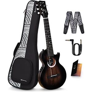 Enya Ukulele Set Tenore Elettrico - 26 Pollici Taimane Moon Nero Tutto Mogano Solido Kit Ukulele 5 Corde Pickup AcousticPlus Integrati per Bambini Adulti Principianti Viaggio Campeggio Regalo