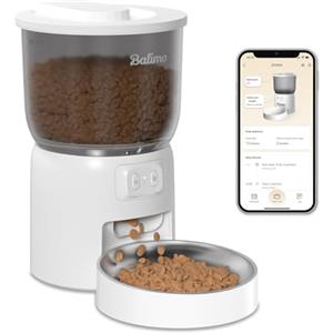 Balimo Distributore Automatico Cibo Gatti, 2.4G WiFi Dispenser Crocchette Gatto, 3L Distributore Automatico Cibo Cani, Adatto Controllo App, Da 1 a 10 Pasti al Giorno, Adatto Per Cani e Gatti, Bianco