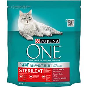 Purina One Bifensis Sterilcat Crocchette Gatto Sterlizzato, Ricco in Manzo e Frumento - 10 sacchi da 450 g ciascuno (Confezione da 10 x 450 g)