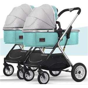 Rieort Passeggino gemellare pieghevole Passeggini tandem a doppio sedile Passeggino trolley portatile leggero Passeggino doppio in lega di alluminio