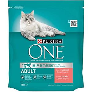 Purina One Bifensis Crocchette Gatto Adult, Ricco in Salmone e Cereali Integrali - 10 sacchi da 450 g ciascuno (Confezione da 10 x 450 g)