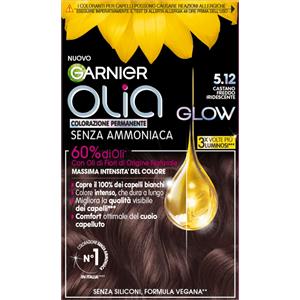 Garnier Olia Glow Colorazione Permanente 5.12 Castano Freddo Iridescente - Senza Ammoniaca, Copertura 100% Capelli Bianchi, Formula Vegana con Oli di Fiori