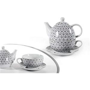Gicos Set thè Tazza con teiera e piattino in Porcellana Decoro cubi 15,5+13,5 CM ELA-780813