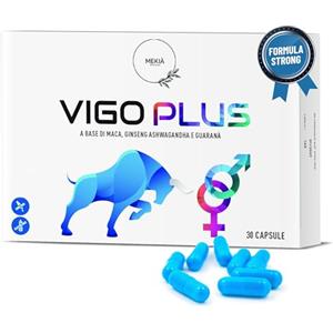 Mekià®Vigo Plus 30 Capsule per il Vigore Maschile con L-Arginina Naturale al 100% + Maca Peruviana Ginseng,Guaranà e Ashwagandha. Forte Energizzante
