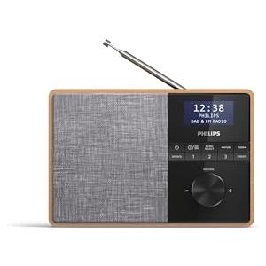 PHILIPS AUDIO R5505/10 Radio Portatile Con Bluetooth, Cabinet In Legno, Dab e Fm, Driver Dell'Altoparlante Full Range Da 3 Pollici, Timer Cucina, Alimentazione A Corrente O A Batterie, Nero Lucido