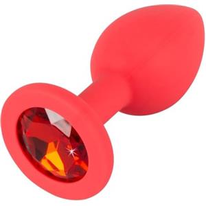 BONDAGERIE® Plug anale in silicone medico rosso con diamante di colore Rosso, sacchetto incluso, Taglia M