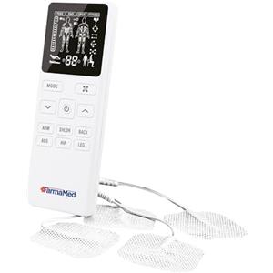 FarmaMed Elettrostimolatore Digitale Muscolare TENS EMS Sport Fitness, Schermo LCD, Due Canali di Uscita, 4 elettrodi