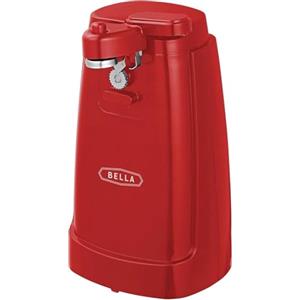 BELLA Apriscatole Elettrico e Affilacoltelli BELLA, Apribottiglie e Barattoli Multifunzione con Leva di Taglio Rimovibile e Conservazione del Cavo, Lama in Acciaio Inossidabile, Rosso
