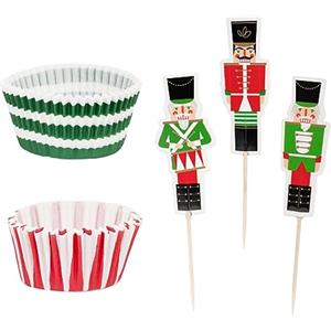 Talking Tables Pirottini e topper per torte a forma di schiaccianoci, un kit natalizio per cupcake per bambini o adulti, 24 pezzi, senza plastica