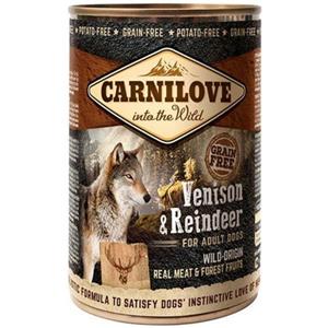 Carnilove Cibo Umido per Cani con Cervo e Renna - 67% Carne, Senza Cereali, Lattine da 400 g