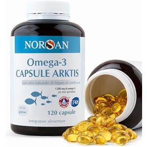 NORSAN Omega 3 Capsule Arktis 1x120 pz I Olio di fegato di merluzzo I 1.500 mg EPA DHA I Olio di pesce Omega 3 IFOS senza reflusso I Olio fegato di merluzzo capsule I Fish oil Omega 3 Olio di merluzzo
