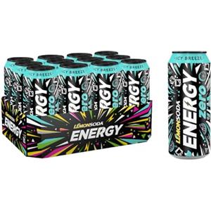 FONTI DI CRODO 1931 LEMON SODA Lemonsoda Energy | Icy Breeze, Energy Drink Zero Zuccheri con Taurina, 12 Lattine da 50 cl, Note di Limone, Vitamine, Caffeina ed Estratto di Guaranà