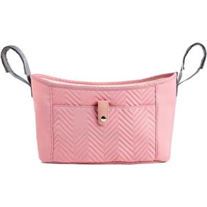 Hiseng Borsa Organizer per Passeggino, Universale Impermeabile Borsa Passeggino Organizer, Tracolla, Grande Capacità, Scomparti Multipl Borsa Fasciatoio per Carrozzina (Rosa,36x17x12cm)