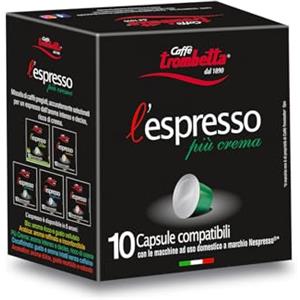 CAFFÉ TROMBETTA DAL 1890 Caffè Trombetta L'Espresso, Capsule Compatibili Nespresso, Più Crema - 10 Capsule