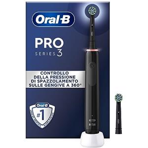 Oral-B Spazzolino Elettrico Ricaricabile Pro 3 3000, Sensore di Pressione Luminoso, Batteria a Lunga Durata, 2 Testine Cross Action, 1 Spazzolino Elettrico, Nero, Idea Regalo